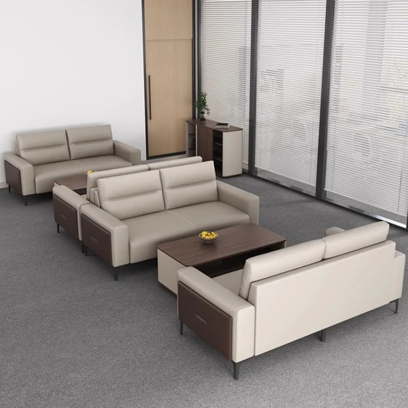 Aroma Homes Modern Office Leather Sofa Set – 3+2+1 Seater | Minimalist PU Leather Couch | Elegant Seating for Living Room, Lounge, or Reception Area (Beige Brown) - Image 4